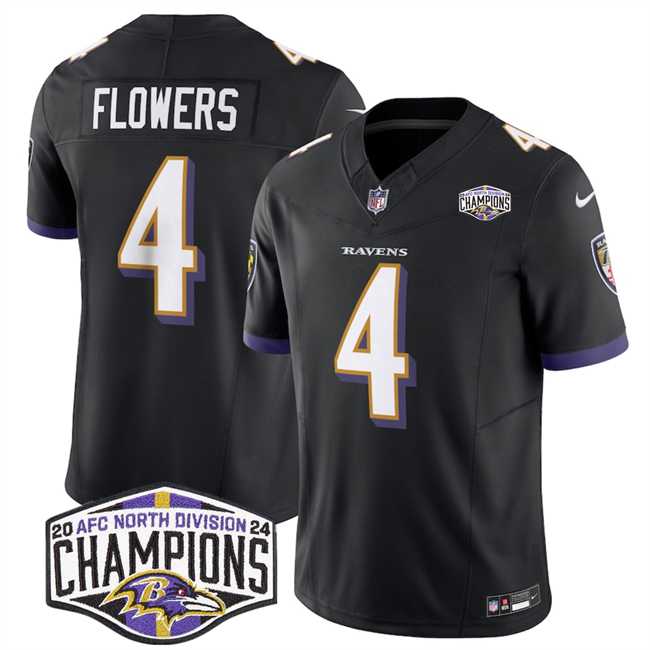 Mens Baltimore Ravens #4 Zay Flowers Black F.U.S.E 2024 AFC North Division Champions Vapor Limited Jersey